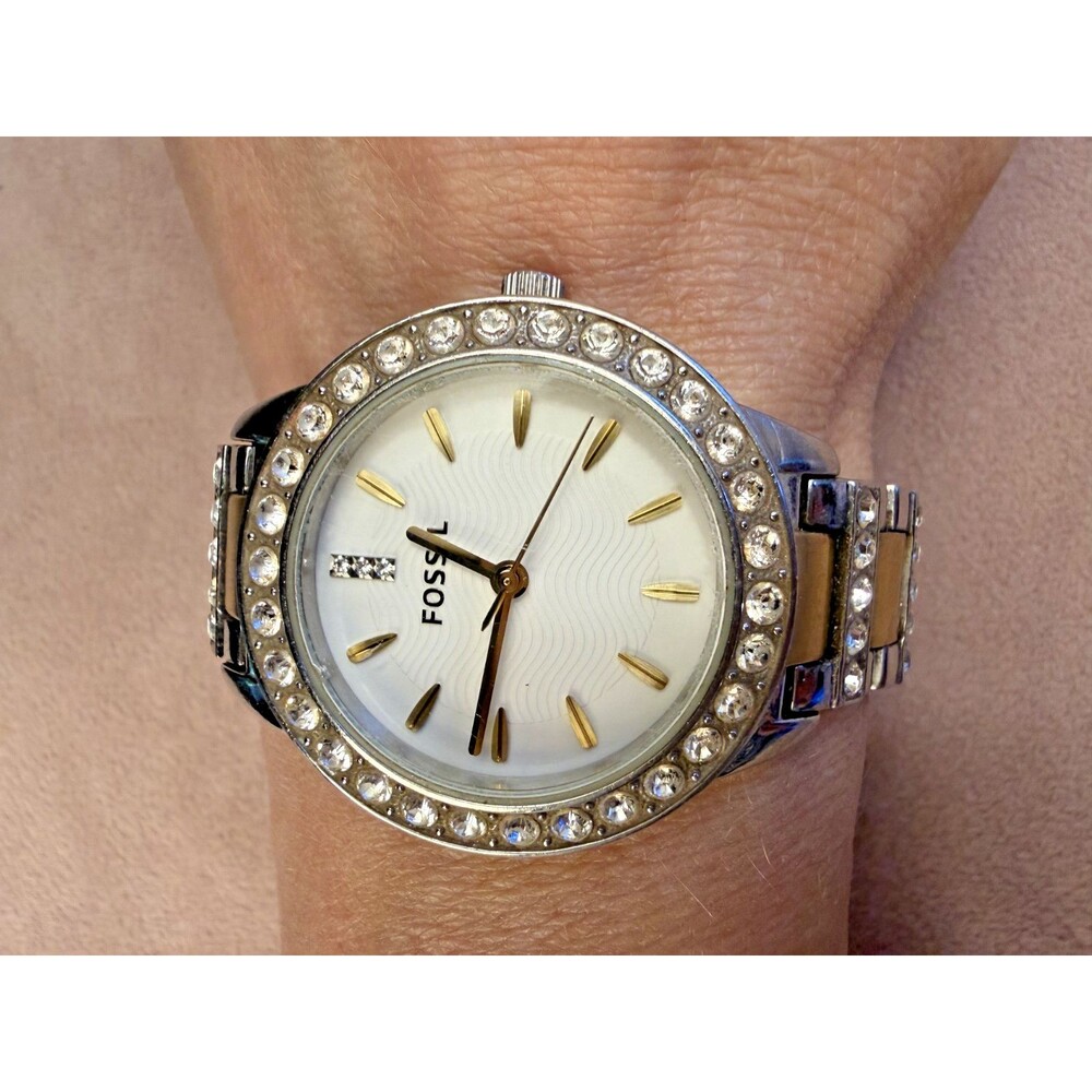 Two Tone Women's Fossil Jesse Stainless Steel Watch New Battery Very Clean